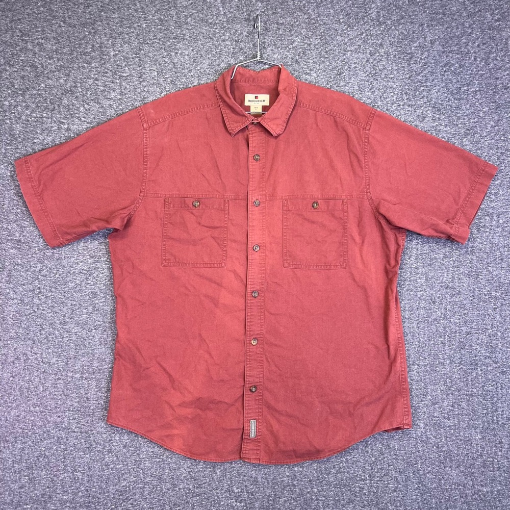 Woolrich Button Down Shirt Mens L Red Casual Outdoor Short Sleeve Utility Hiking